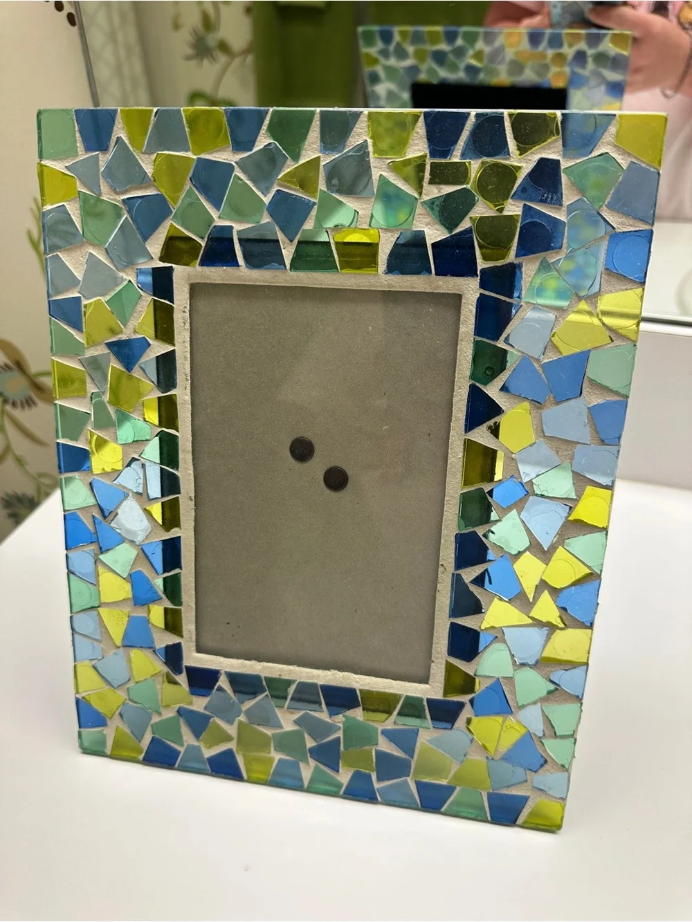 Handcrafted Mosaic Picture Frame in Blue, Green & Yellow